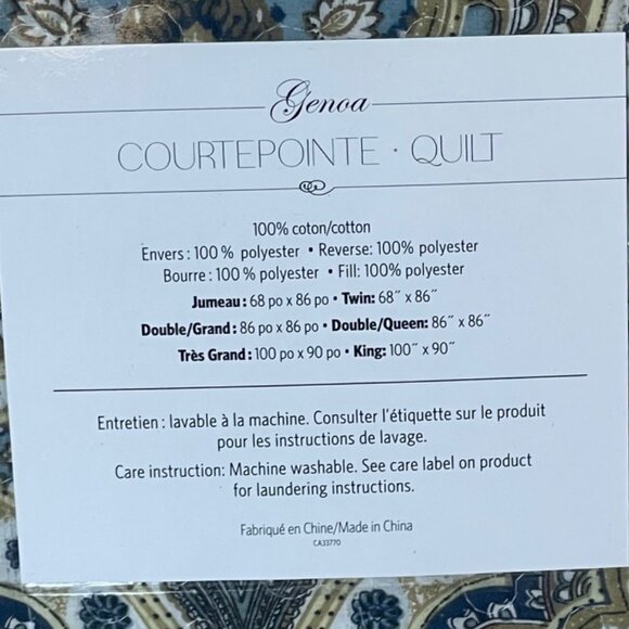 Hand-Sewn Genoa Paisley Twin Quilt 68x86 Cotton Reversible Bedspread Courtpointe - Picture 9 of 9